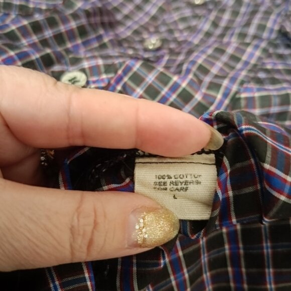 L👔Querea Plaid Casual Button-Down Shirt with Badge - Picture 6 of 8